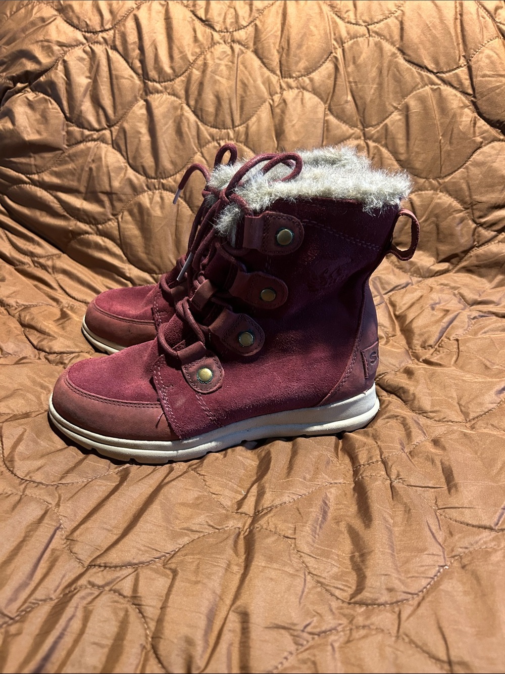 Sorel Kids Burgundy Faux-Fur Lace-Up Winter Boots